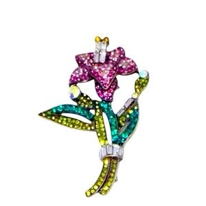 UNBRANDED  Pink AND Green Lily RHINESTONE CRYSTAL Brooch